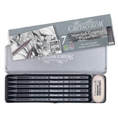 Cretacolor Künstlerstifte Monolith Plus Pocket, 6er Set + Radierer