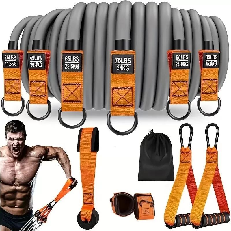INF Kit de 12 Bandes de Résistance Multifonctionnelles (136 kg) pour Entraînement à Domicile Gris Orange