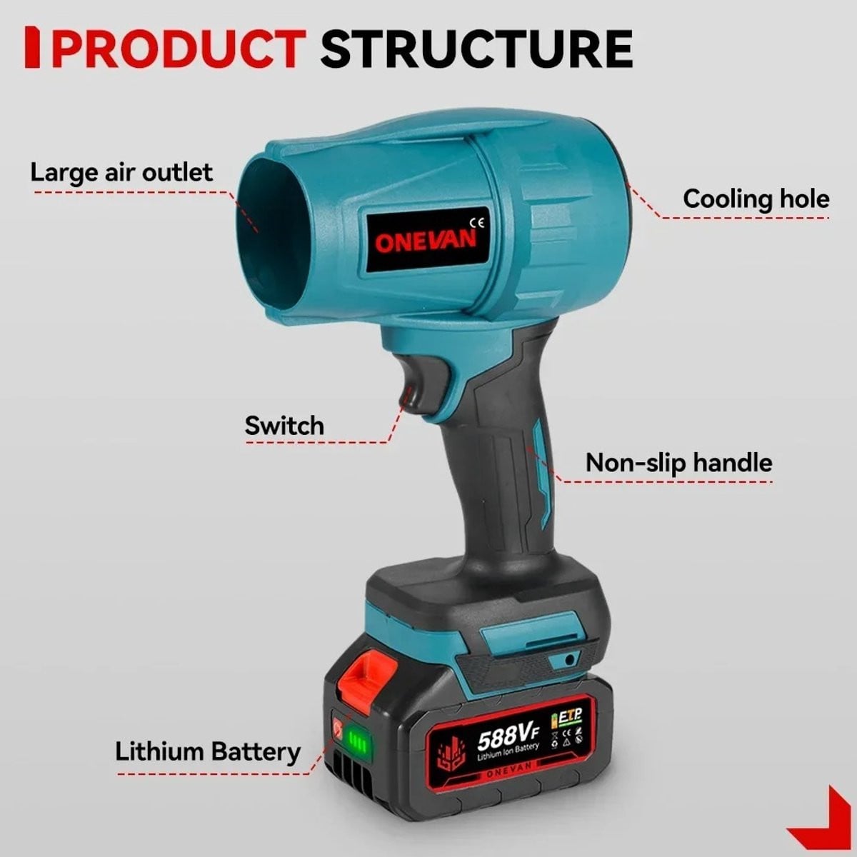 Snoerloze mini bladblazer met 2 accu's en 1200W vermogen