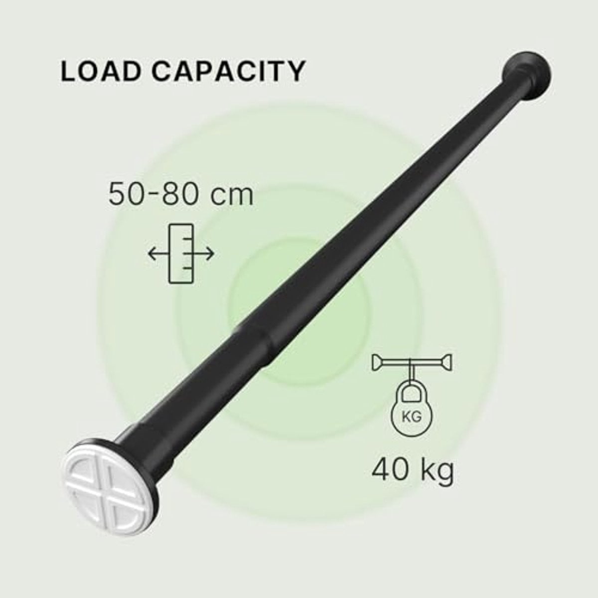 Verstelbare douchegordijnroede zonder boren, 50-80 cm, mat zwart