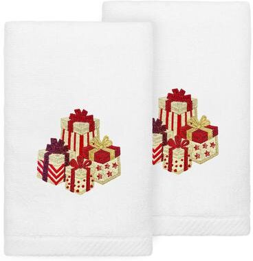 Authentic Hotel and Spa Christmas Packages Embroidered Luxury 100% Turkish Cotton Hand Towels (Set of 2)