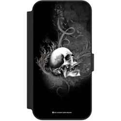 Nivocase Klapphülle für Apple iPhone 13 Handyhülle aus Kunst Leder NIVOflip schwarz Gothic Schädel (Apple iPhone 13), Smartphone Hülle, Schwarz