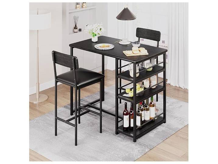 Ensemble table à manger - PROMIRACAL - Ensemble 2 places - 2 chaises hautes - 3 étagères - Noir