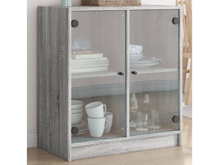 ZXQVLMRS Beistellschrank mit Glastüren, Holzwerkstoff Kommode, Grau Sonoma Viel Stauraum, Zeitloses Design, Robust & Stabil