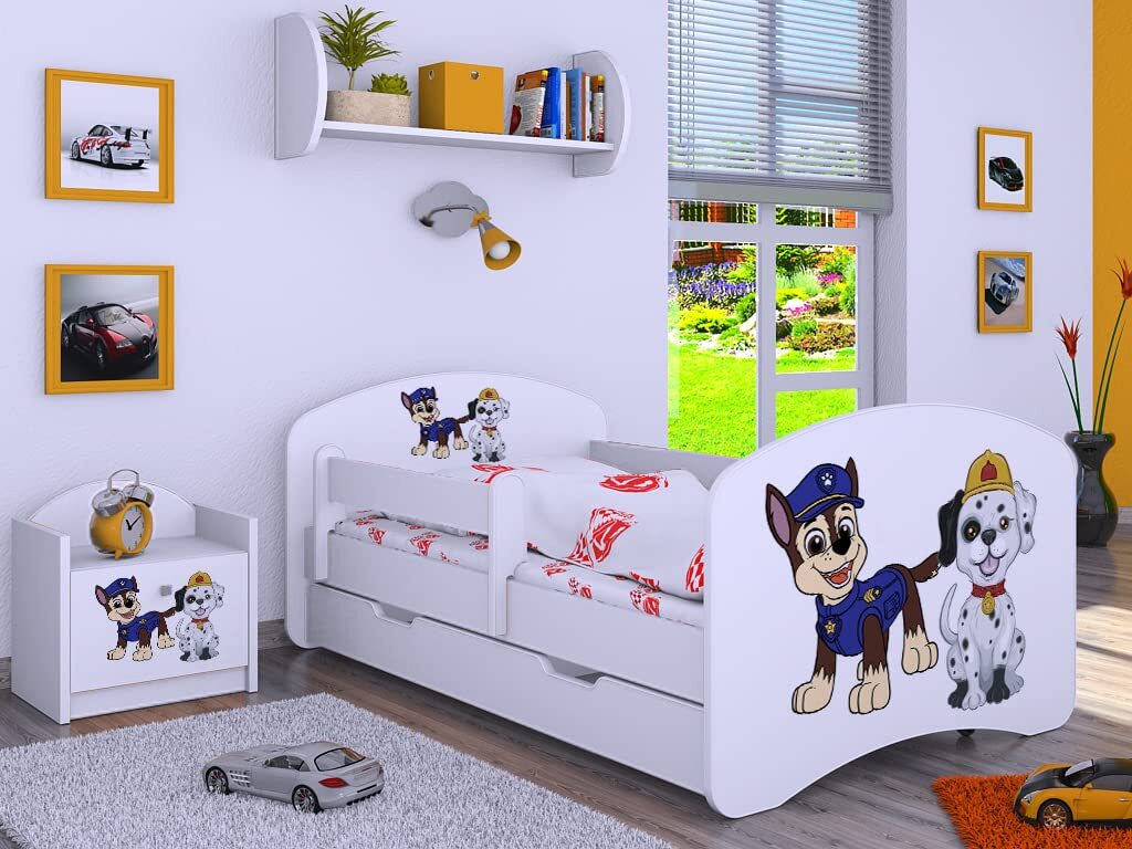 BDW Kinderbett Super Hunde, Babybett Kinderzimmer, Weiß (Motiv 1), 190 x 90 cm