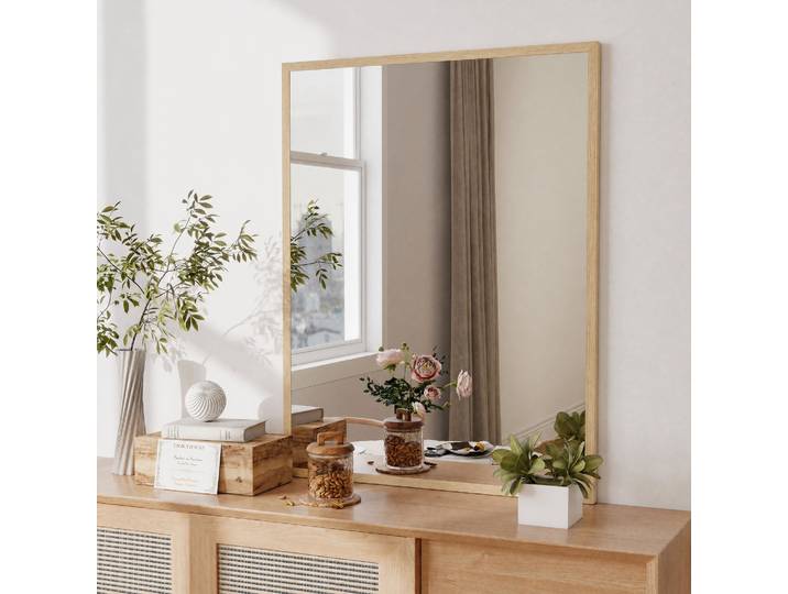 HOMCOM Miroir Bois 90x70cm Naturel Salle Bain/Salon