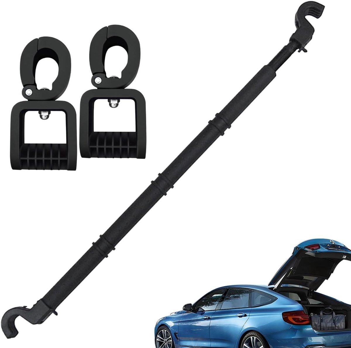 Intrekbare kledingstang voor in de auto, zwart, breedte: 85-140 cm