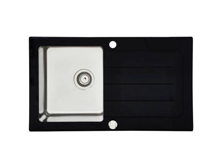 Respekta Spüle New York, Schwarz, Metall, Glas, 86x21x50 cm, Küchen, Küchenausstattung, Küchenspülen, Edelstahlspüle