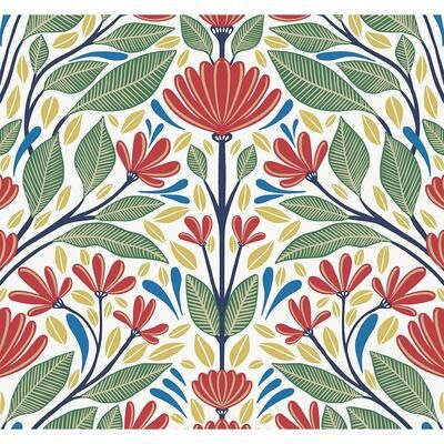 Seabrook Designs Carmela Folk Floral Unpasted Wallpaper