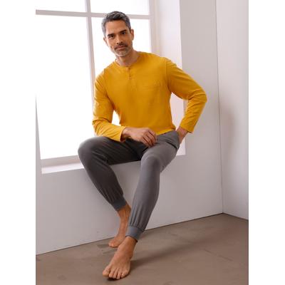 Schlafhose, Herren, Gr. 52/54, Normalgrößen, grau (anthrazit), 100% Baumwolle, unifarben, Hosen Schlafhose