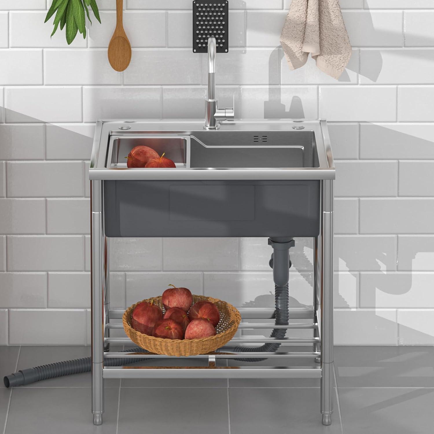 Freistehende Außenspüle mit Einzelschüssel aus Edelstahl und Wasserhahn