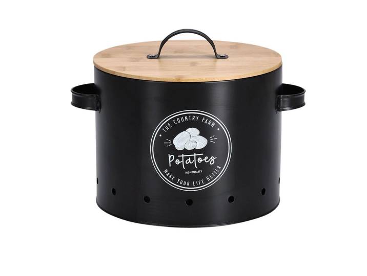 Aufbewahrungssystem ZELLER PRESENT «Potatoes» , schwarz, B:18cm H:21cm Ø:22,5cm, Bambus, Lebensmittelaufbewahrungsbehälter, Aufbewahrungssystem