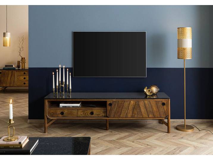 Meuble TV Manguier 180x45x50 marron huilé / granit foncé LOS ANGELES #102