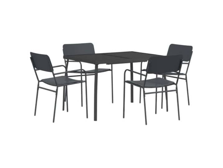 PUGYNBK Esszimmer-Set für den Außenbereich, 5-teilig, Stahl, Anthrazit Tisch aus Netzstoff, gebogene Armlehnen, pulverförmige Beine, UV-beständig, leicht zu reinigen