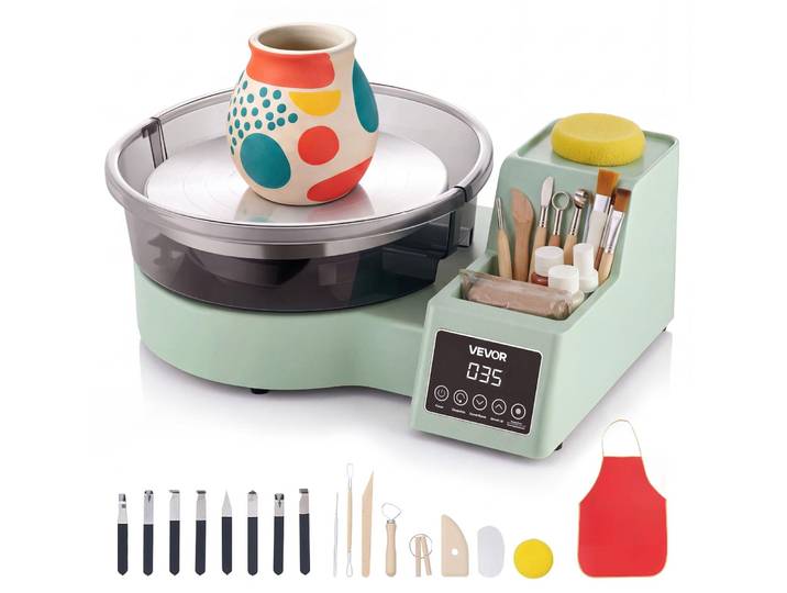 Tour de potier électrique VEVOR 450 W\, tour de potier avec plateau tournant de 28 cm (en aluminium)\, tour de potier avec pédale et vitesse réglable de 30 à 300 tr/min\, boîtier en PP\, pour les débutants en poterie DIY\, vert