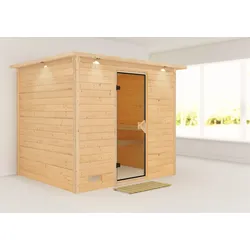 Sauna KARIBU "Soraja", beige (naturbelassen), ohne Ofen, (ohne Ofen), Saunen, ohne Ofen