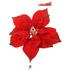 Christmas Decorations 1 Weihnachtsstern Blüte künstlich 25cm mit Clip Christbaumschmuck Kunstblume Weihnachten mit Glitzer Christstern Deko Weihnachtsblume Blume Rot