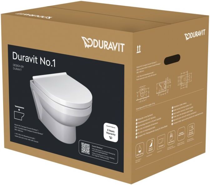 Duravit No. 1 Wand-WC-Set 45750900A1 rimless, mit Wand-WC, WC-Sitz