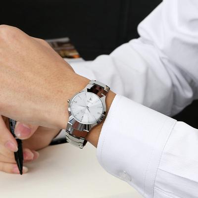 Fusion Finds Couple Quartz Watch Luxury Business Watch With Calendar Date & Waterproof Stainless Steel Design men silver White