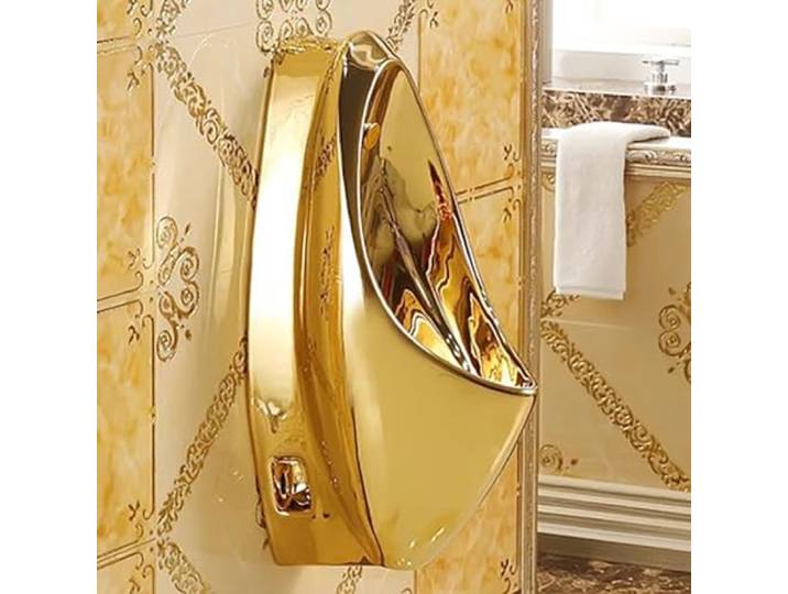 MegLob Luxus Goldenes Urinal, Moderne Gold-Werbeurinale Für Männliches, Retro Kleines Luxuriöses Urinal Für Das Badezimmer Des Öffentlichen Mannes, Hocheffizientes Spülen-Urinal-Kit,Urinal only