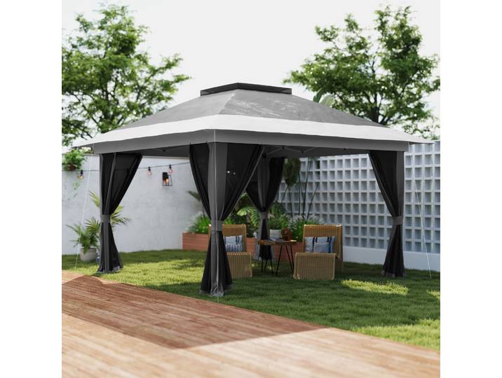 Outsunny Tonnelle Pliante 3,6x3,6m UPF50+ Hauteur Réglable Gris