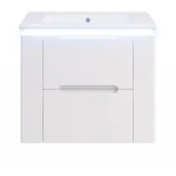 WASCHTISCH mit Unterschrank Weiß Wandhängend mit LED-Licht, 2 Schubladen & Stauraum