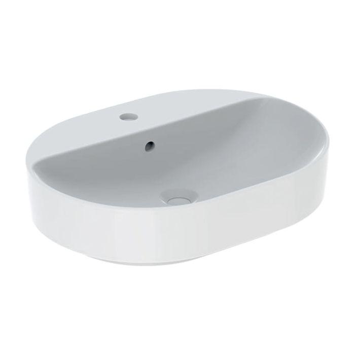 Geberit VariForm Aufsatzwaschtisch 500777002 weiß KeraTect, 60x45cm, mit Hahnlochbank, Überlauf, elliptisch
