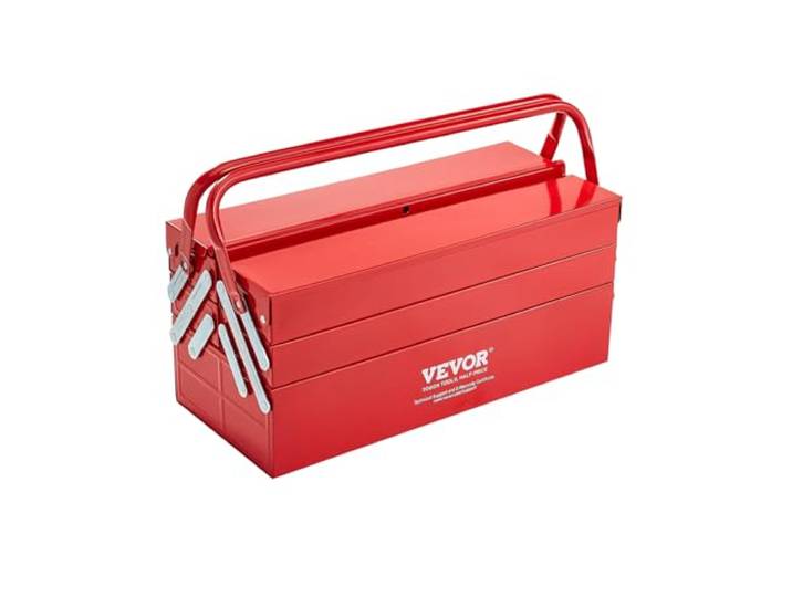 VEVOR Boîte à Outils Métal 457\,2 mm\, Caisse à Outils 3 Niveaux\, Organisateur Coffre Outils Pliable 4 Plateaux\, Couvercle Rabattable\, Poignée\, Trou de Verrouillage\, pour Atelier Réparation Usine Maison