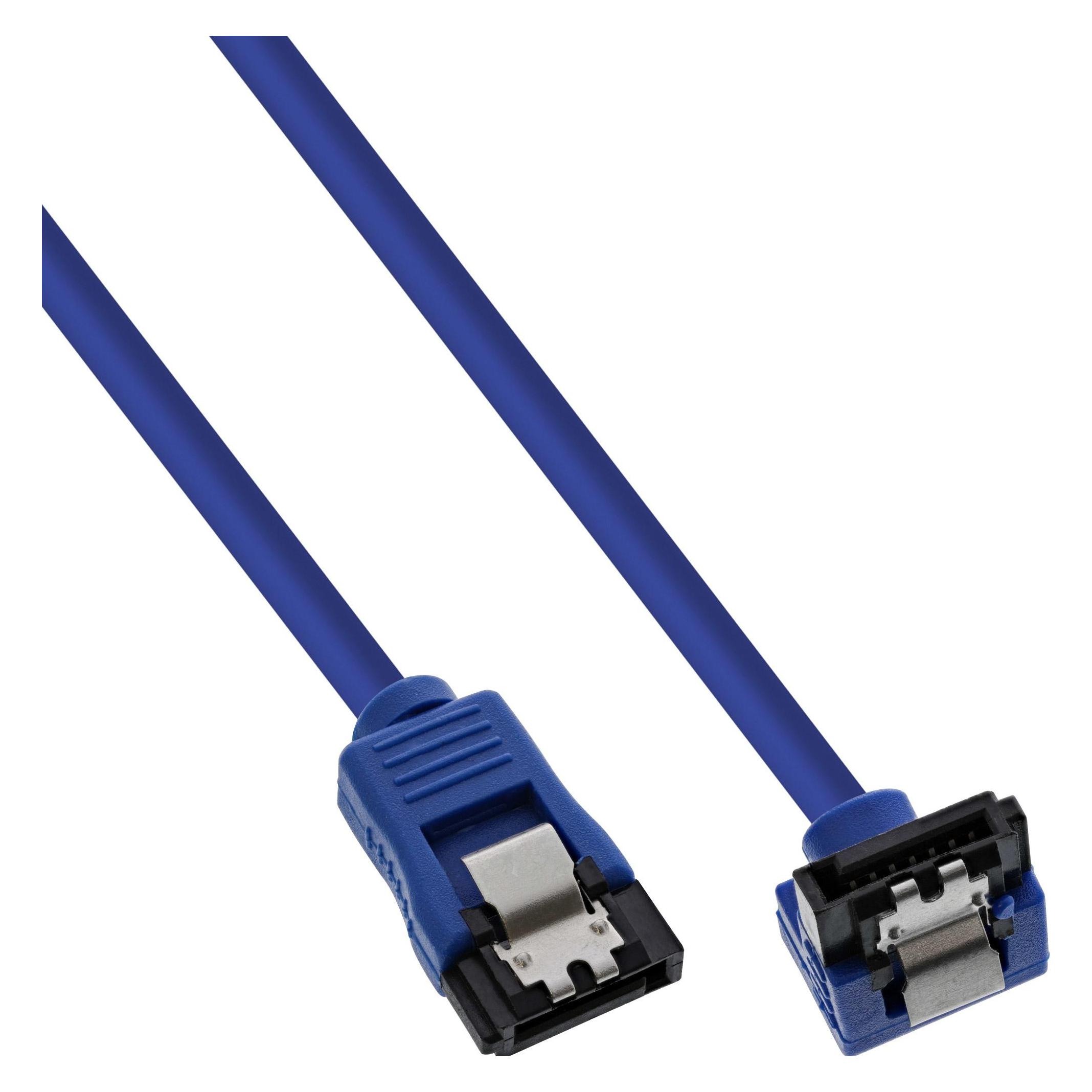 Aquatuning SATA Anschlusskabel 30cm abgewinkelt Blau, mit Sicherheitsla (30 cm, SATA II) (27703F)