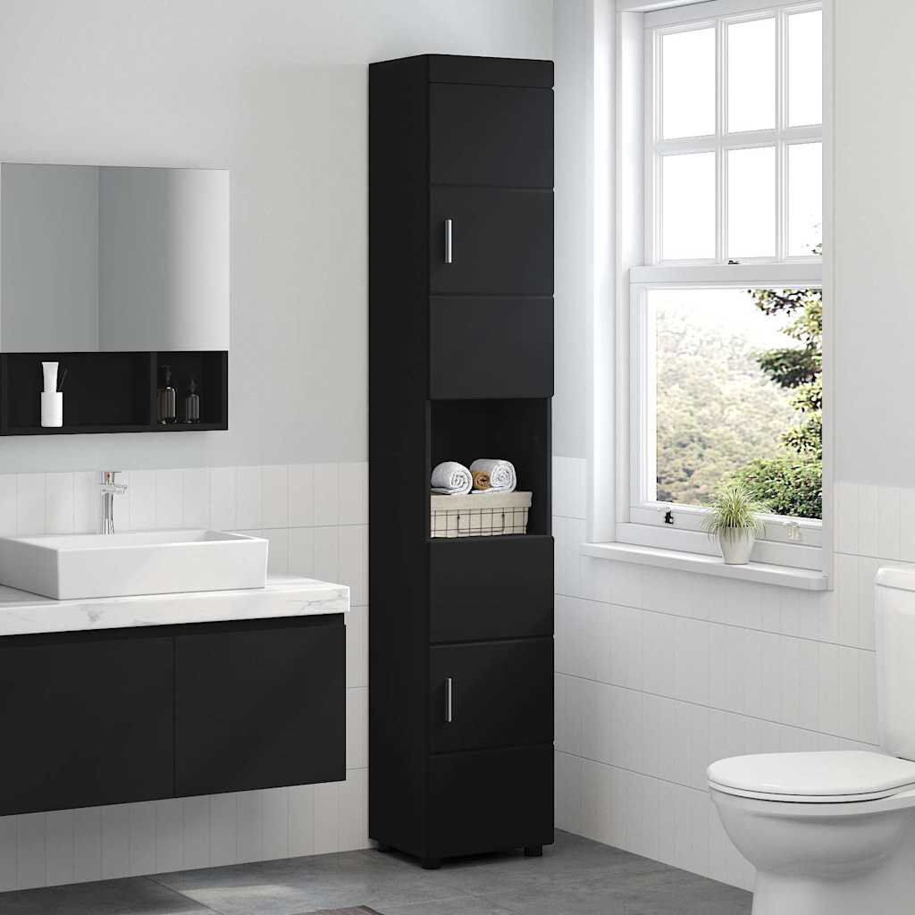 17 Stories Linen Cabinet Black 203cm H X 37cm W X 31.5cm D