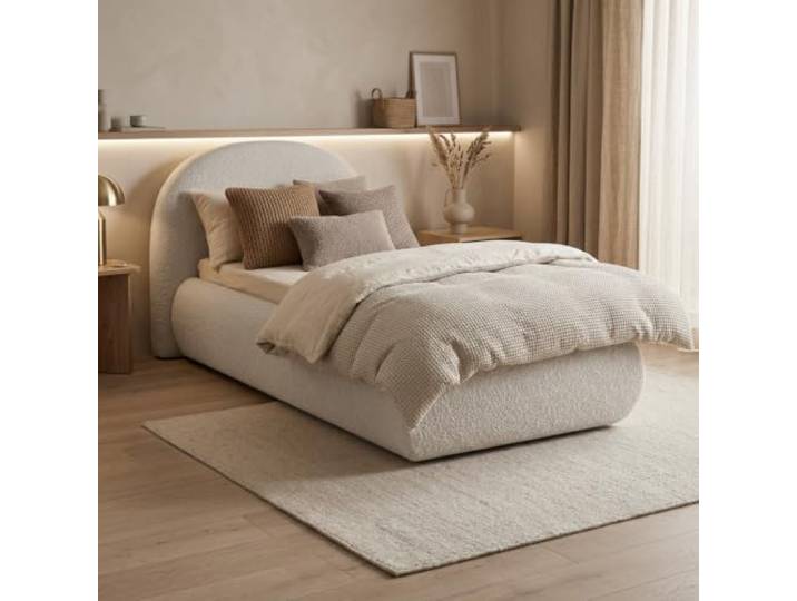 BEAUTY SOFA Polsterbett MOTTI 90x200 cm Beige (Catch me 02), ohne Matratze 90x200 cm, Mit Bettkasten, Bouclé-Stoff