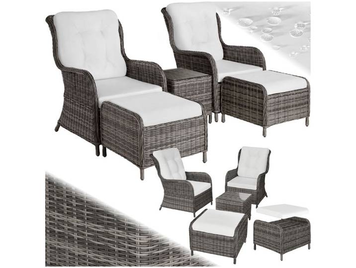 ENSEMBLE TABLE CHAISE DE JARDIN - TECTAKE - Salon de jardin BENISSA sans Montage pour 2 à 4 personnes - Gris