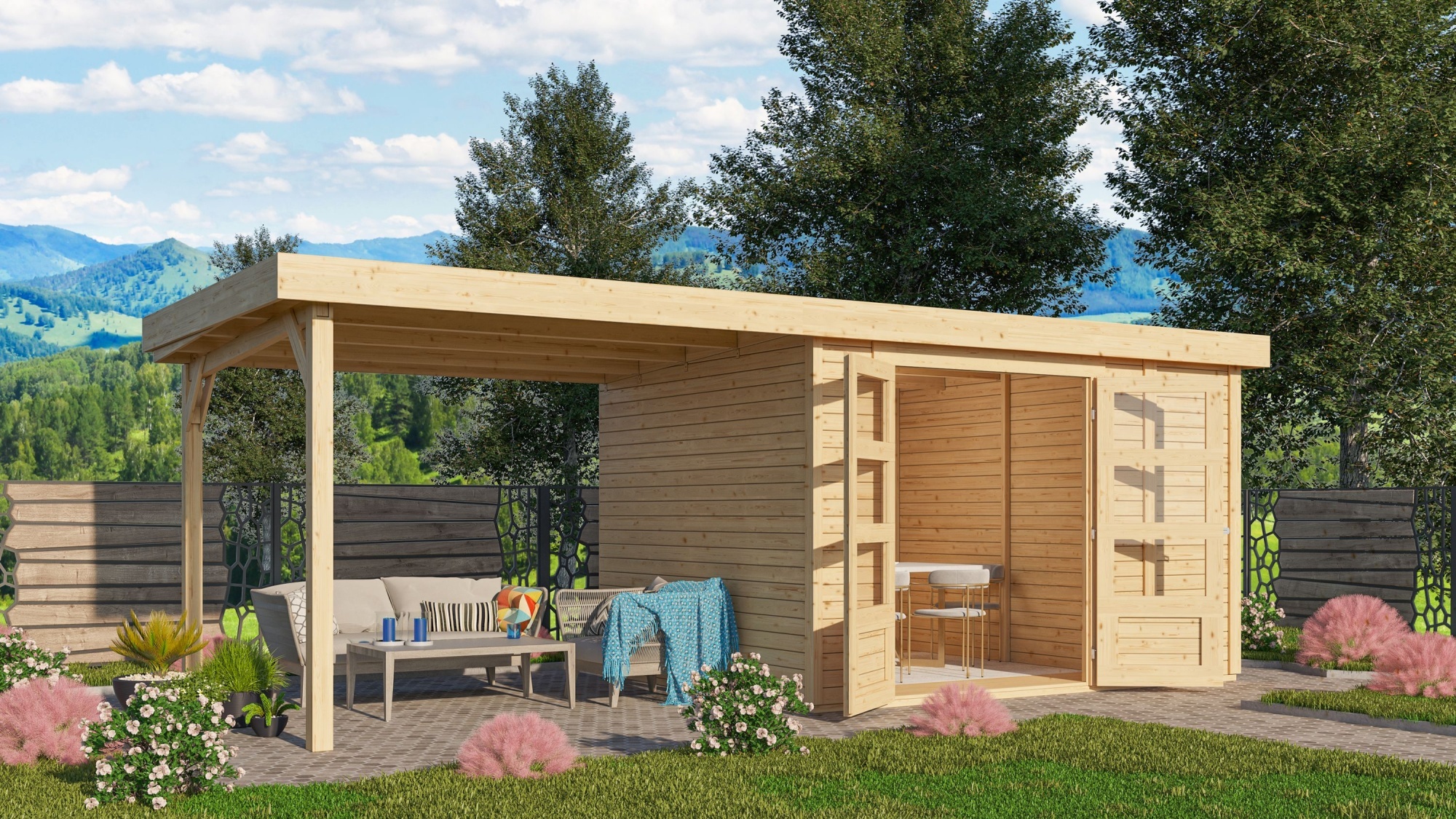 Gartenhaus Retola 4 : 2,80m breit : Naturbelassen Anbaudach: 2,80m breit Farbe: Naturbelassen