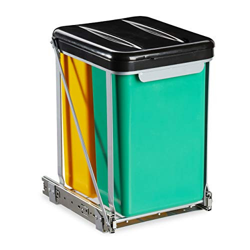 Relaxdays Inbouwprullenbak met 2 compartimenten, uitschuifbaar, zwart, geel of groen, B: 39,5 cm, D: 30 cm, H: 16 cm