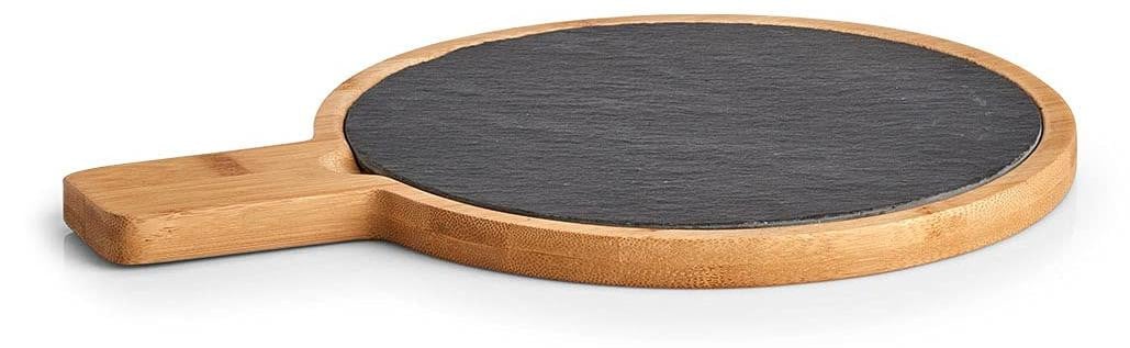 Dripio Snijplank en serveerplank met handvat van bamboe en leisteen, B/D/H: 29,5 x 22 x 1,5 cm