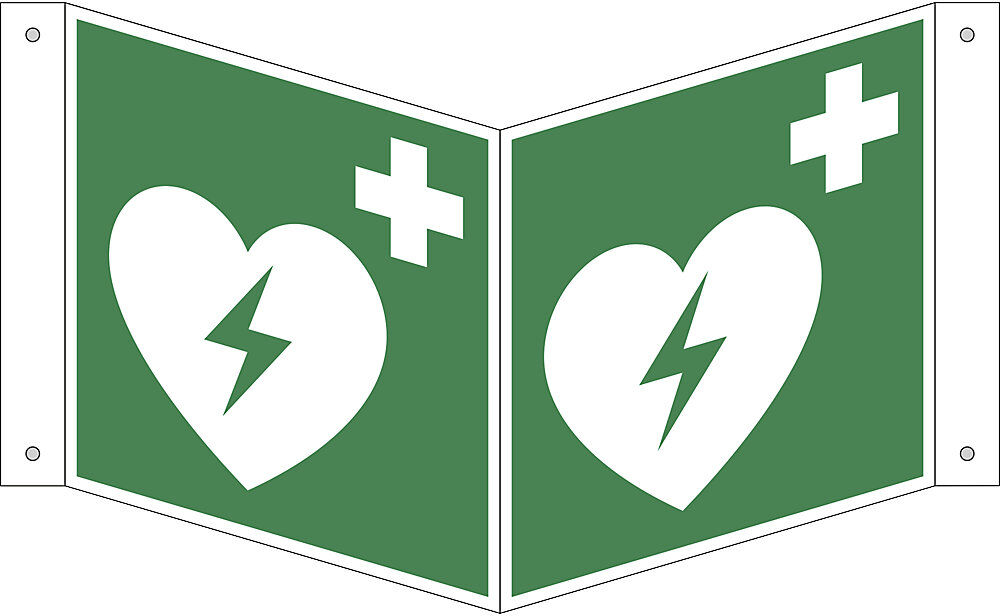 kaiserkraft Rettungszeichen, Automatisierter externer Defibrillator, VE 10 Stk, Aluminium, Nasenschild, 150 x 150 mm