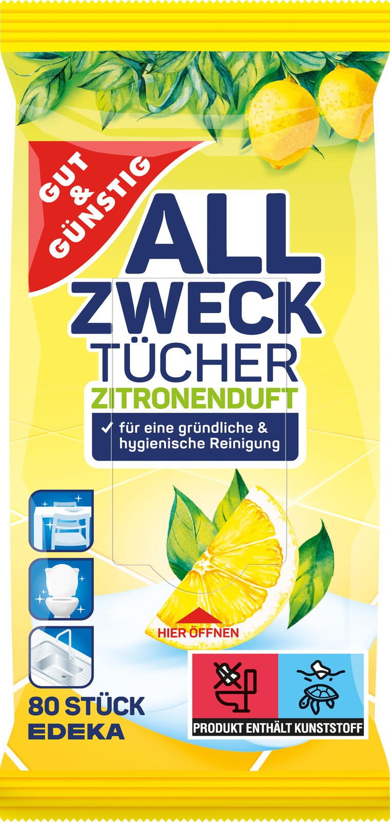 GUT&GÜNSTIG feuchte Allzweck-Reinigungstücher ZITRONENDUFT 1-lagig 4256151000