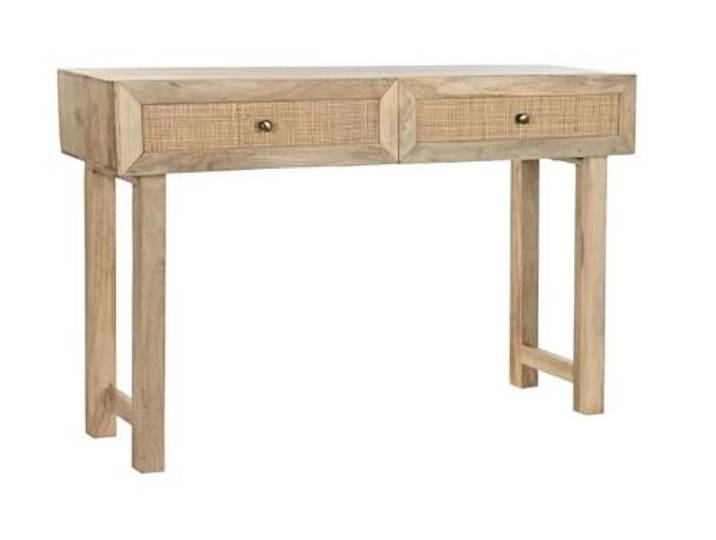 Konsolentisch für den Eingangsbereich mit 2 Schubladen, aus Mangoholz und Rattan, 120 x 35 x 77 cm
