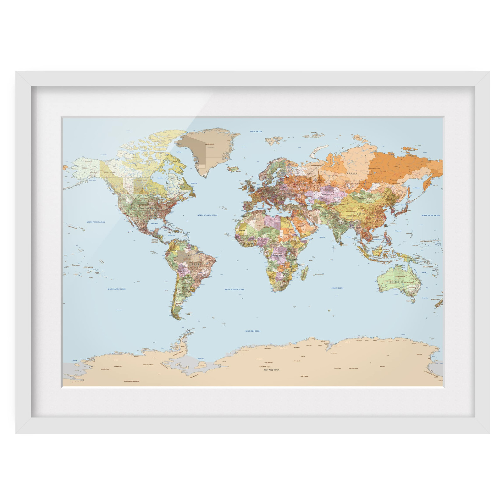 home24 Politieke Wereldkaart II Wanddecoratie, Multicolor, Massief Grenenhout, 40 x 30 cm