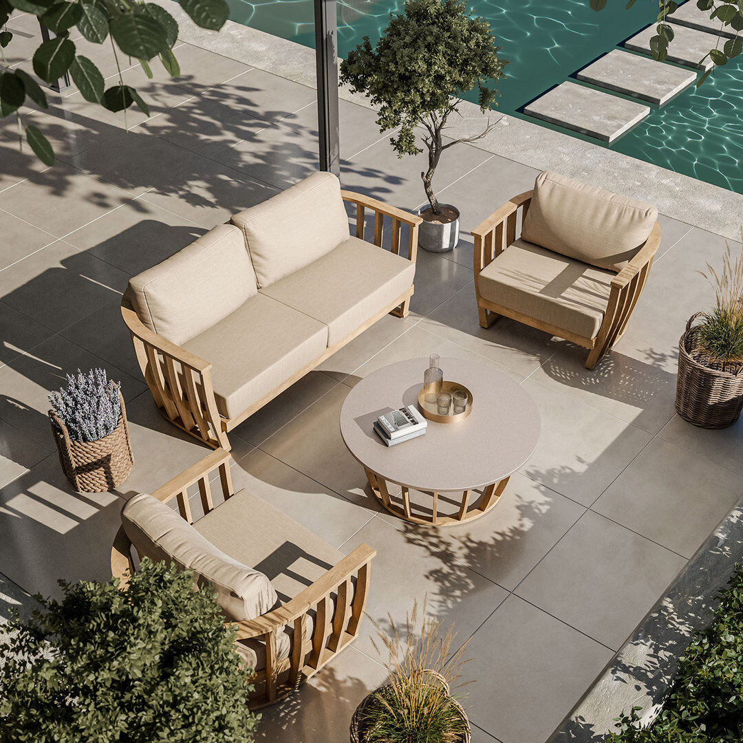 17 Stories Teimur LUCCA 4 Seater Lounging Set with Coffee Table - Acacia wood Natural Wood 5