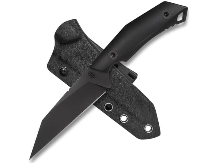 Berserk Blades THARN Feststehendes Sax Messer, Schwarz ca. 11,2 cm lange Sheepsfoot Klinge aus rostfreiem Böhler N690, inkl. Kydex Scheide, Modernes Wikinger-Sax Design