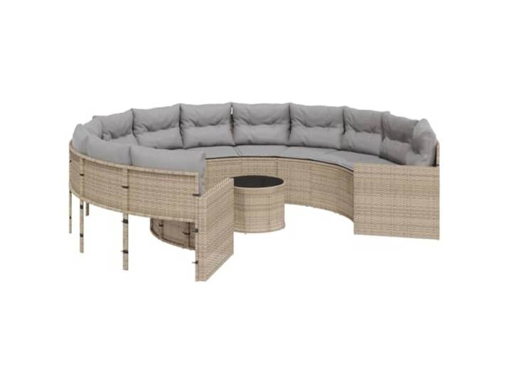 GFMGUEMV Rundes Gartensofa mit Tisch und Kissen, Beige, Poly-Rattan, PE-Rattan, Sessel mit dick gepolsterten Kissen, abnehmbarem und waschbarem Bezug, Tischplatte aus Hartglas,