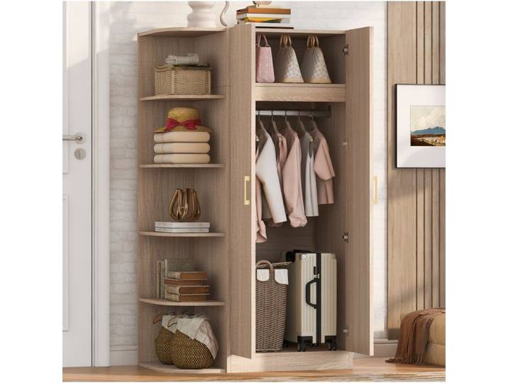IVMEU Armoire double porte 90 x 55 x 170 cm avec étagères penderie et tiroirs aspect bois MDF