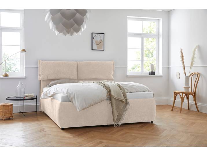Polsterbett, Beige, 188x225 cm, Struktur Weich, Mit Bettkasten, Skandinavisch, andas