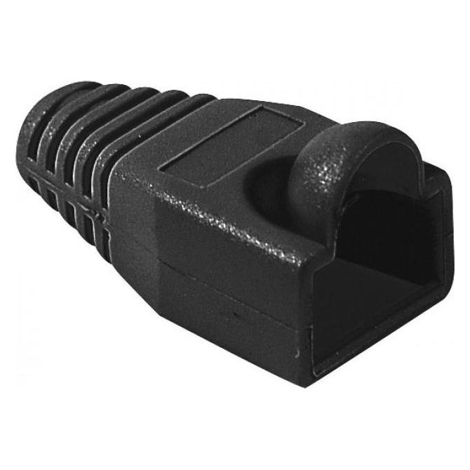 Exertis Connect Knickschutztülle für Modularstecker RJ45, Rundkabel, schwarz, VPE 10 Stück Knickschutztülle mit Rast (Stecker Tülle) (253176)