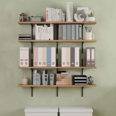 "Wallniture Turin 48"" Adjustable Shelf, 10"" Deep Wood Floating Bookshelf, Wall Shelf Unit for Living Room, Boho, Tier Options"