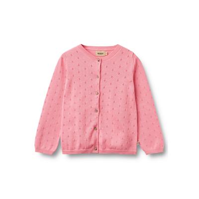 Strickjacke WHEAT "WHEAT Knit Cardigan Maia", Mädchen, Gr. 98, pink (bubblegum), 100% Baumwolle (Bio), unifarben, normal, Rundhals, Strickjacken Strickjacke