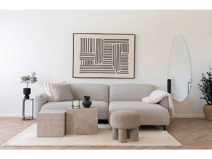 Ecksofa Salvador Grau Bouclé 265 x 80 x 150cm Longchair davorstehend rechts Modern