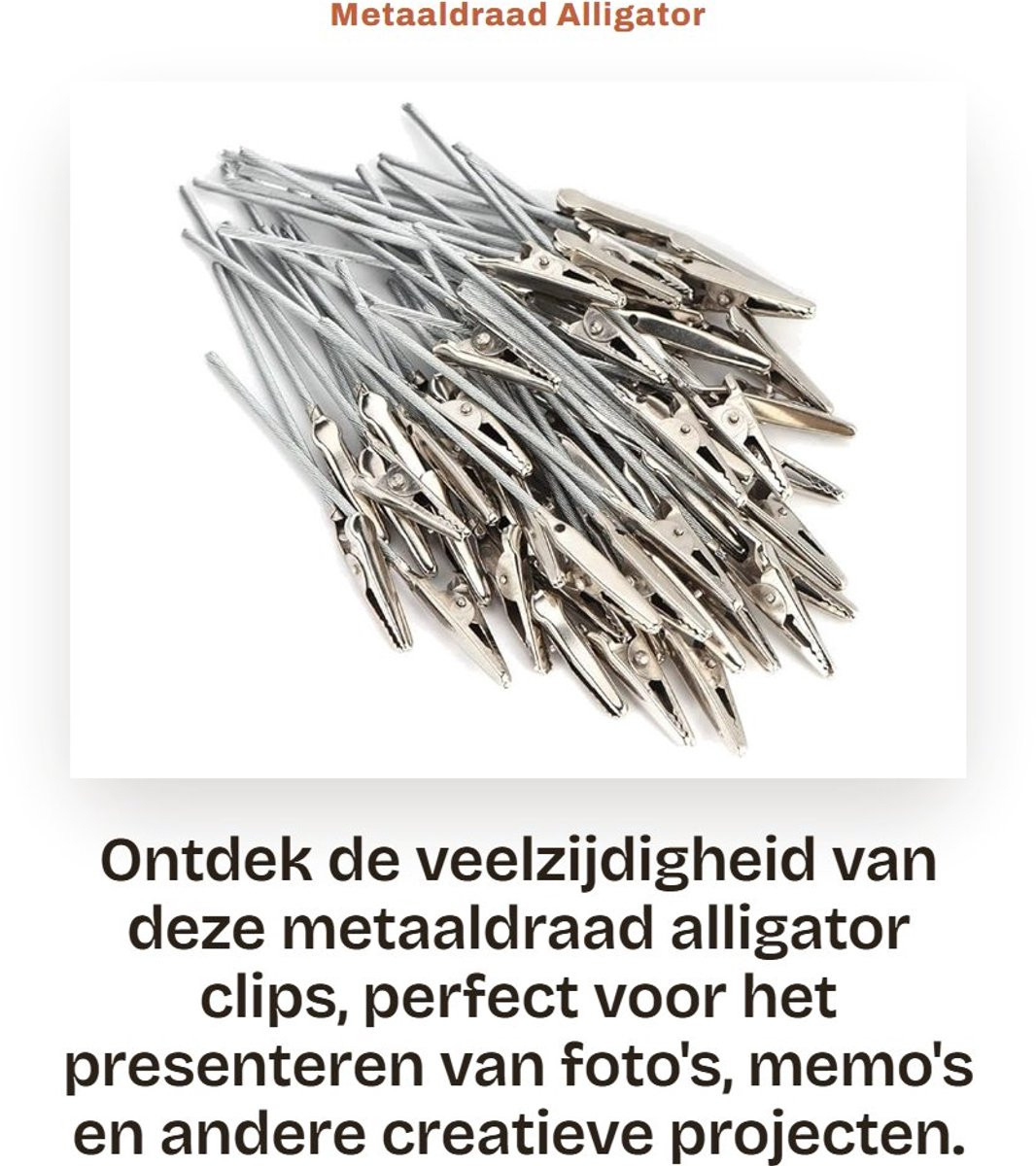 Dailygoods Alligator Clips met lange staart - 50 stuks - Metalen klemmen voor DIY decoratie en foto kaarthouders - 100 mm