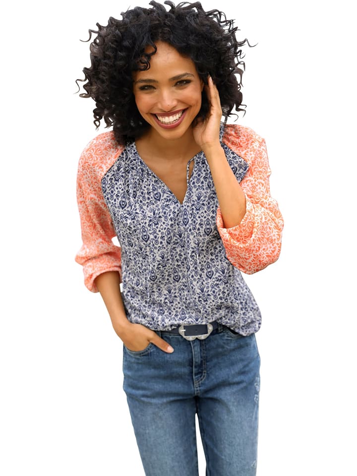 Heine Bluse in Orange/ Blau - 44